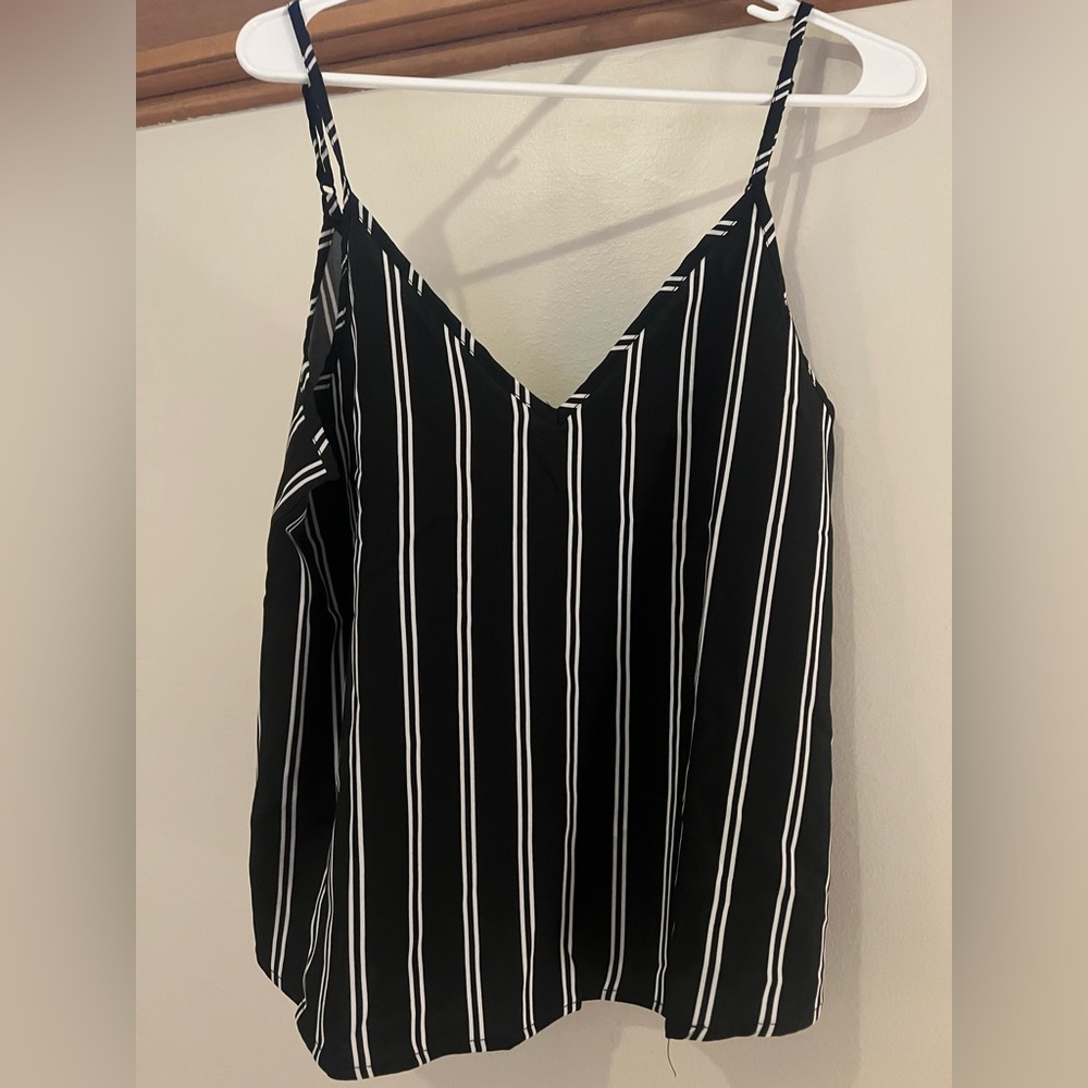 Black spaghetti strap shirt with white stripes